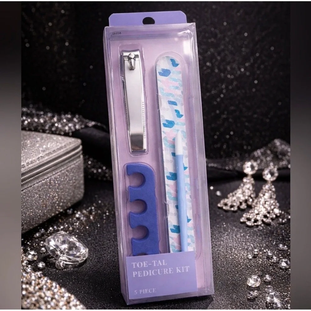 Toe-Tal Pedicure Kit 5 Piece Set Purple Nail Clippers File Separator 06658
